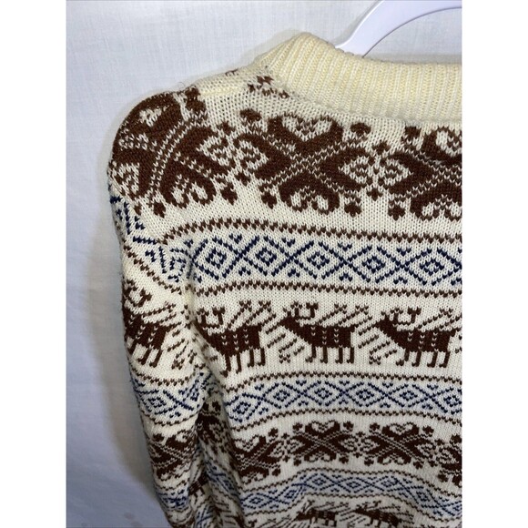 Woodward & Lothrop Men’s Pullover Sweater Size Large Ivory Reindeer Motif Cozy - Picture 11 of 12